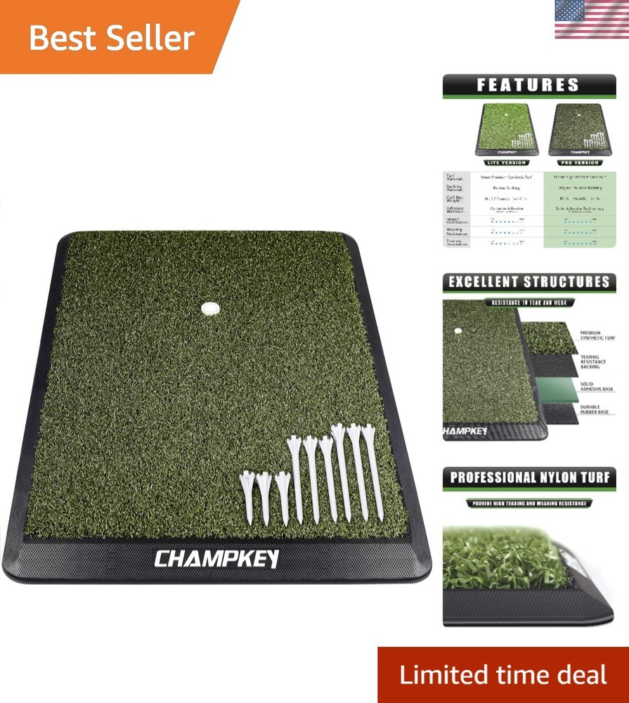 Pro Version 13" x 17" Golf Hitting Mat | Includes Rubber Tee & 9 Plastic Tees