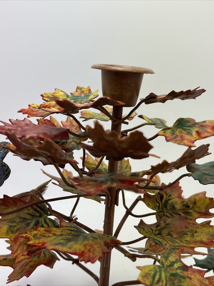 Medium Maple Leaf Taper Candle Holder with wood Blue Jay