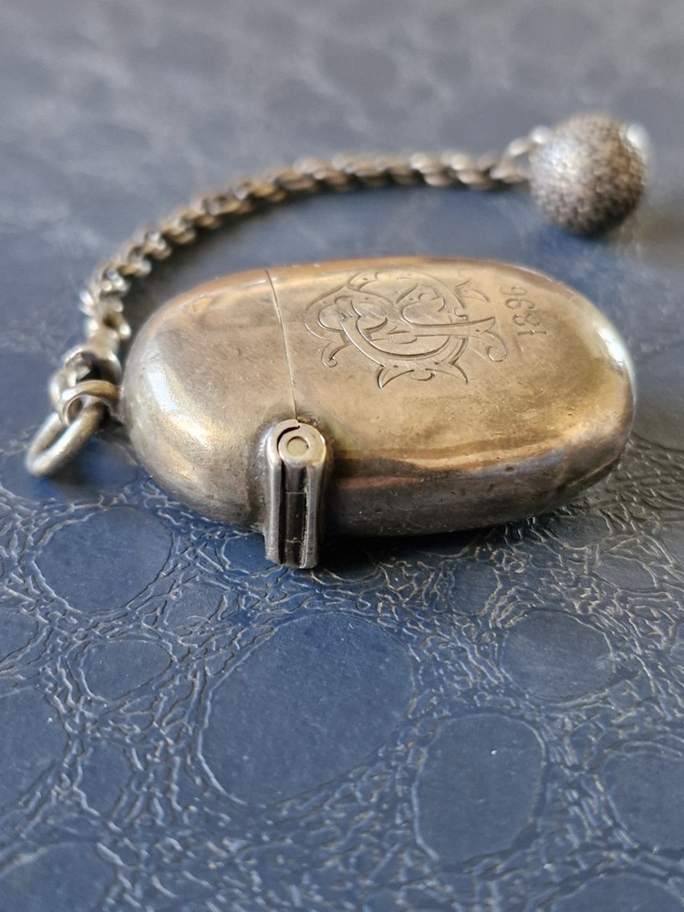 Victorian 1896 Solid Silver Vesta Case,Chester Hallmarked,William Neale + Chain.