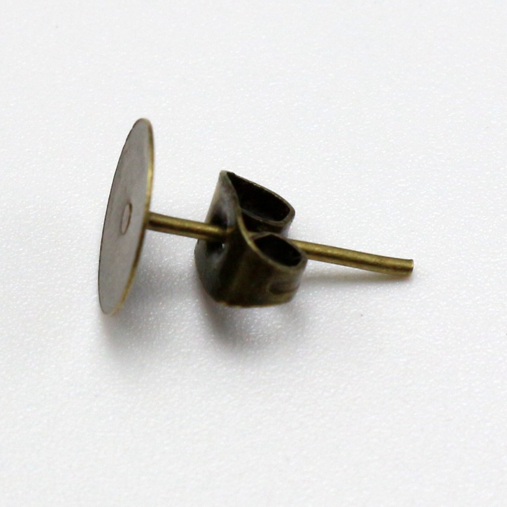 200 Pcs Bronze 8mm Flat Blank Pad Earring Ear Post Stud with Stopper Finding