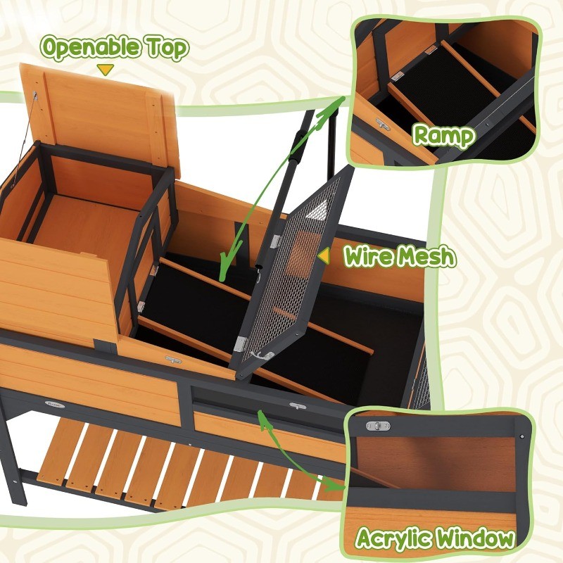 Tortoise Habitat with Adjustable Lamp Holder 2 Layer Enclosure Openable Lid