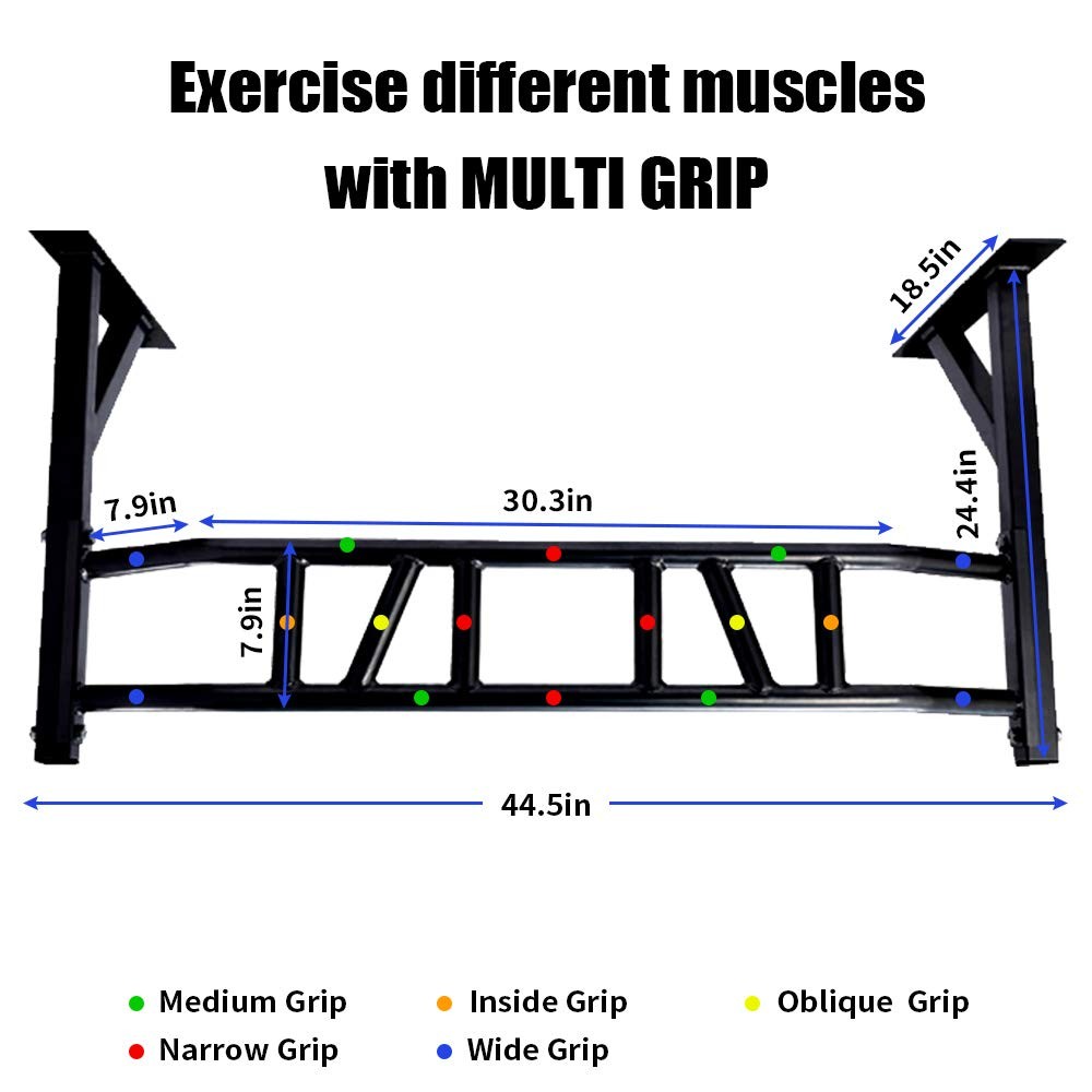 Wall Mounted Pull Up Bar with Multi Grip for Pull-up Chin-up Multifunctional ...
