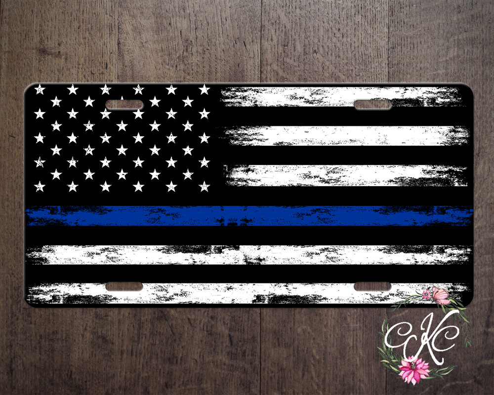 Blue Line Flag License Plate