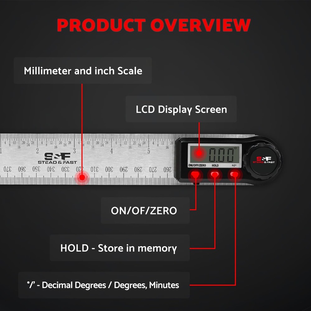 Digital Angle Finder Tool for Woodworking Ruler 7 Inch, Silver