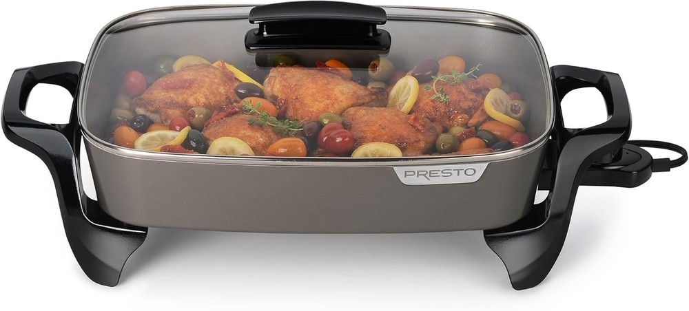 16-Inch Grey Ceramic Electric Skillet: Versatile & Programmable Cooking Solution