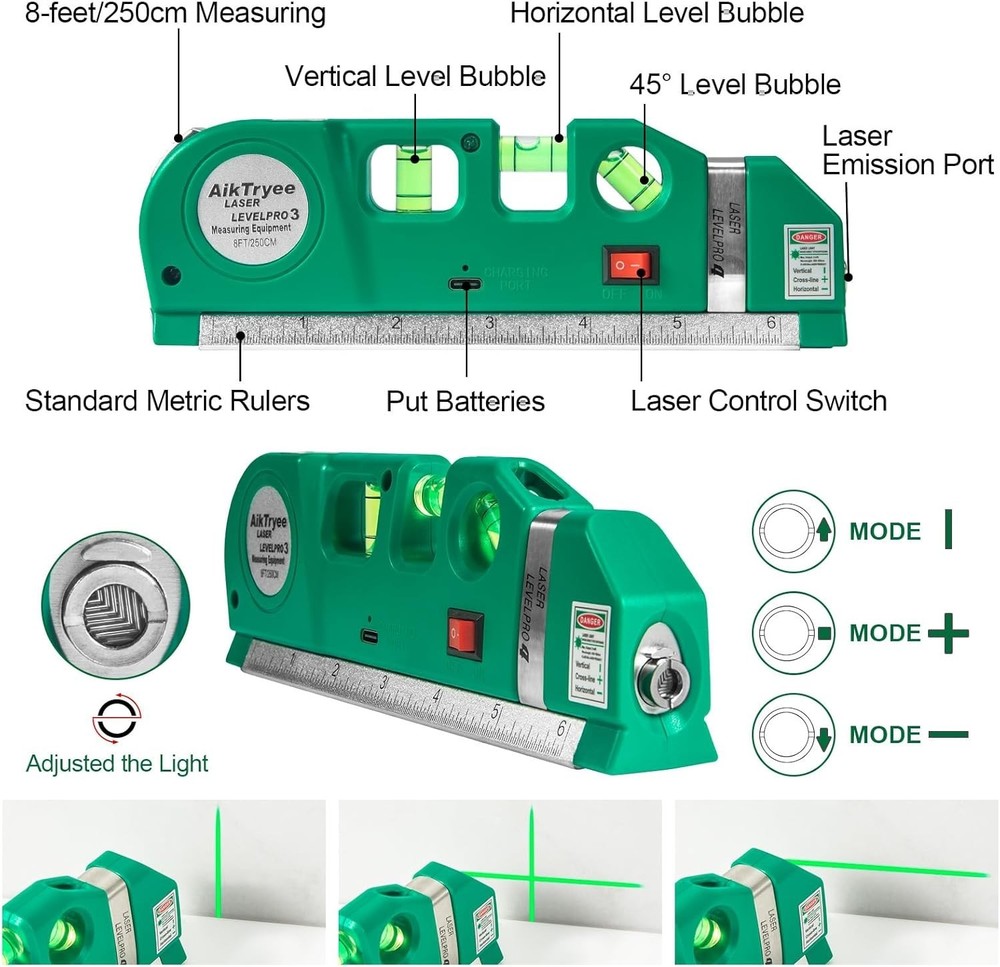 Multi-Functional USB Rechargeable Laser Level with Vertical & Horizontal Lines