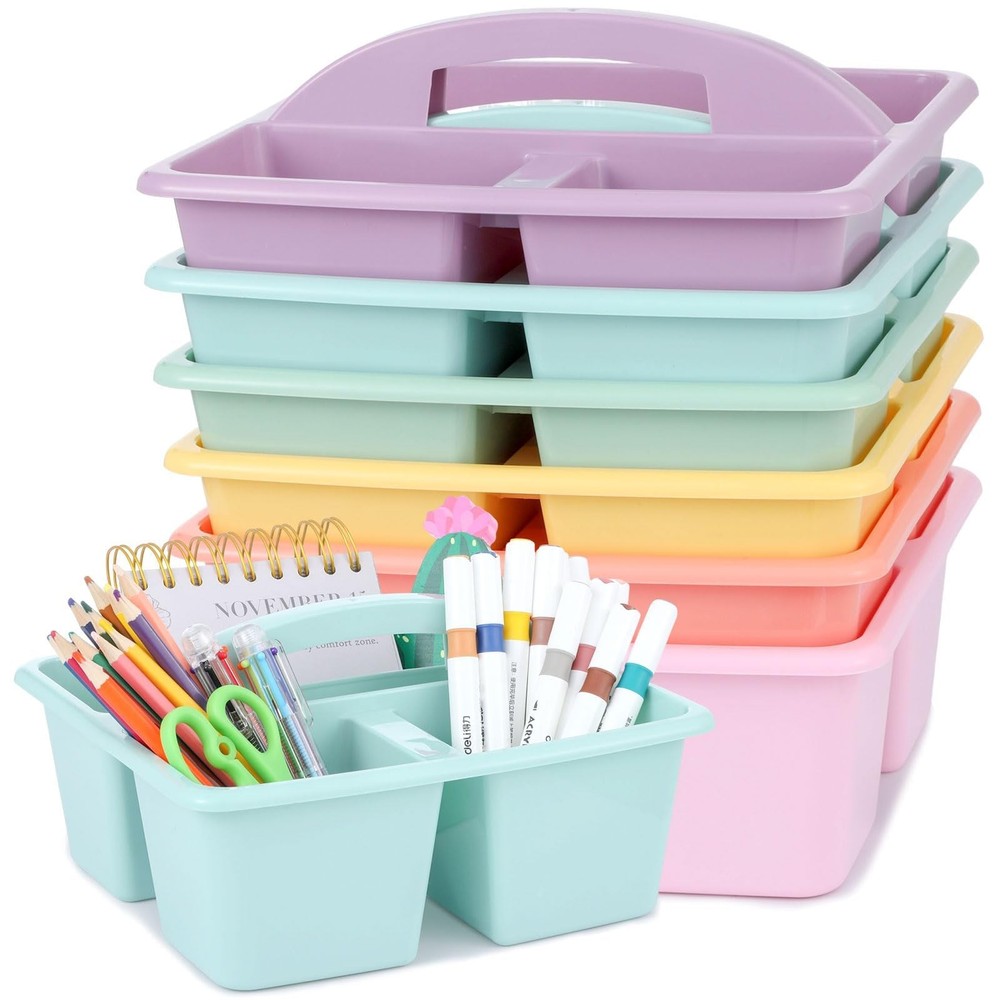 6 Pack Classroom Caddy with Handle Plastic Storage Caddy Organizer with 3 Com...