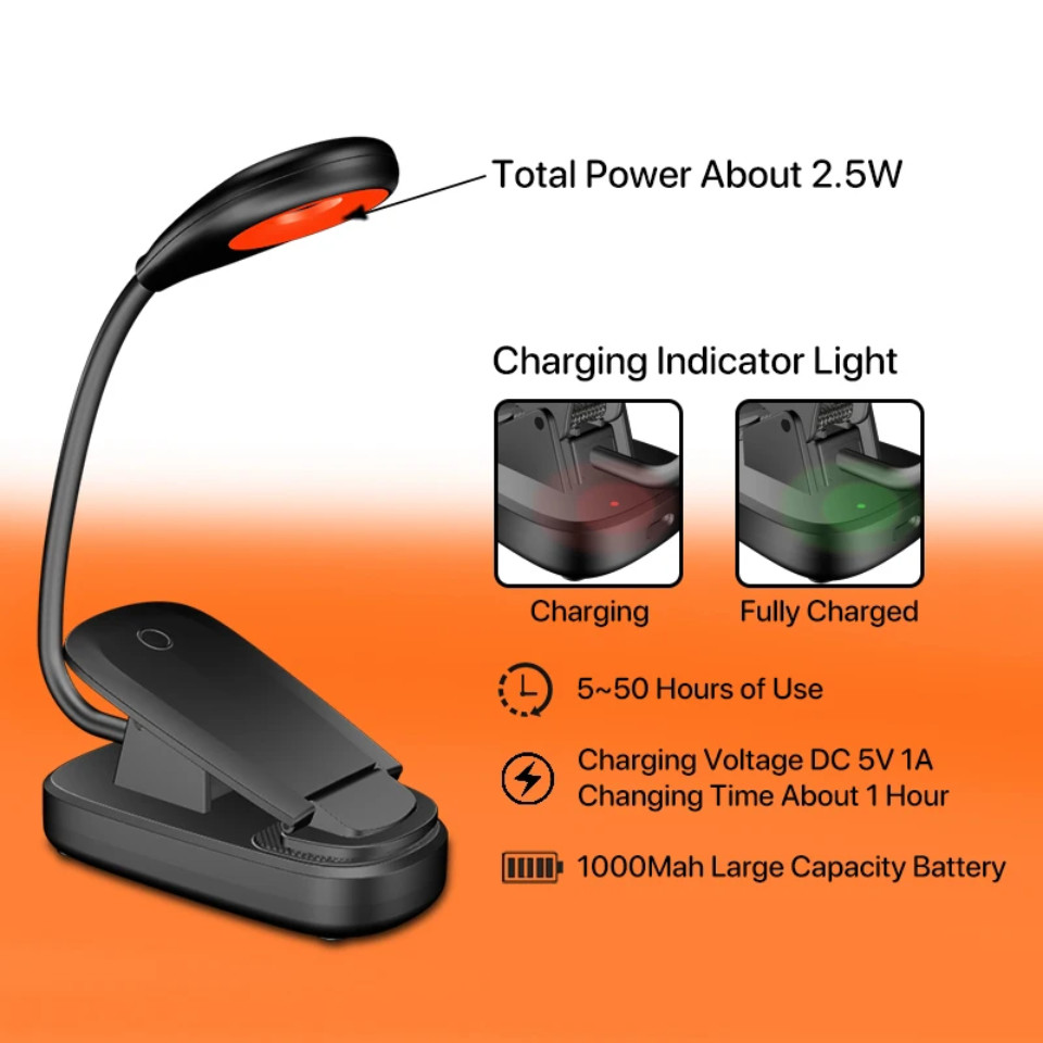 Rechargeable Red & Amber light night reading book light | blue light blocking