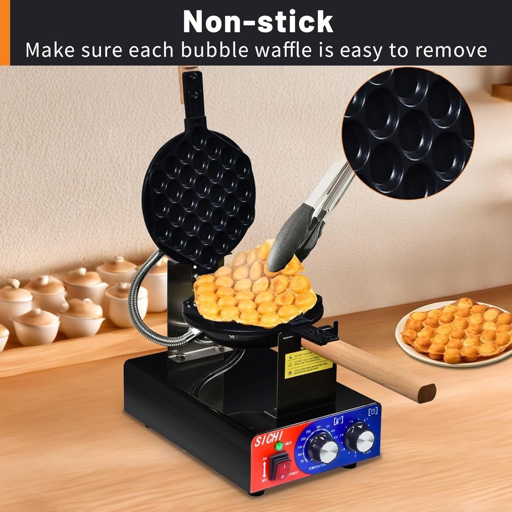 HTTSICHI Bubble Waffle Maker-Commercial Egg Waffle Maker w/Non-stick,Temperature
