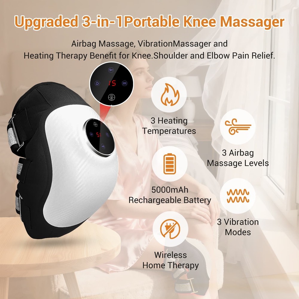 Knee Wrap Massager Air Compression Heating Pad for Circulation Therapy