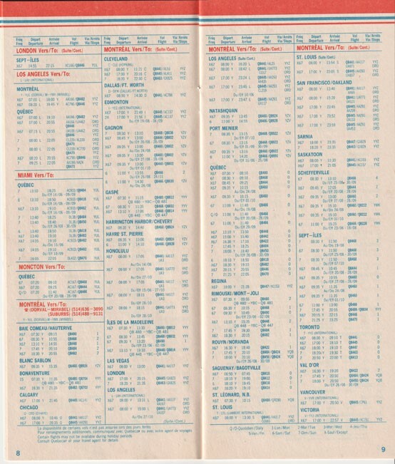 Quebecair timetable valid until 1984/10/27