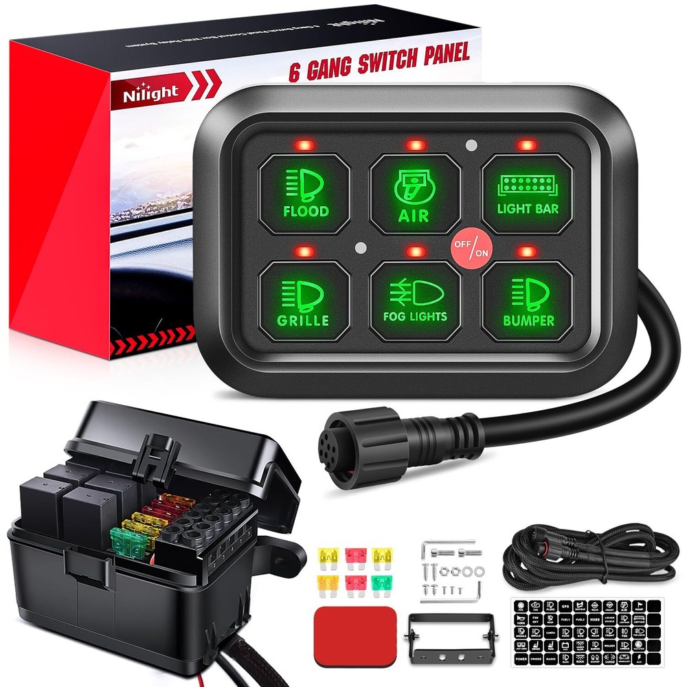 Nilight 6 Gang Switch Panel Universal Circuit Control Relay System