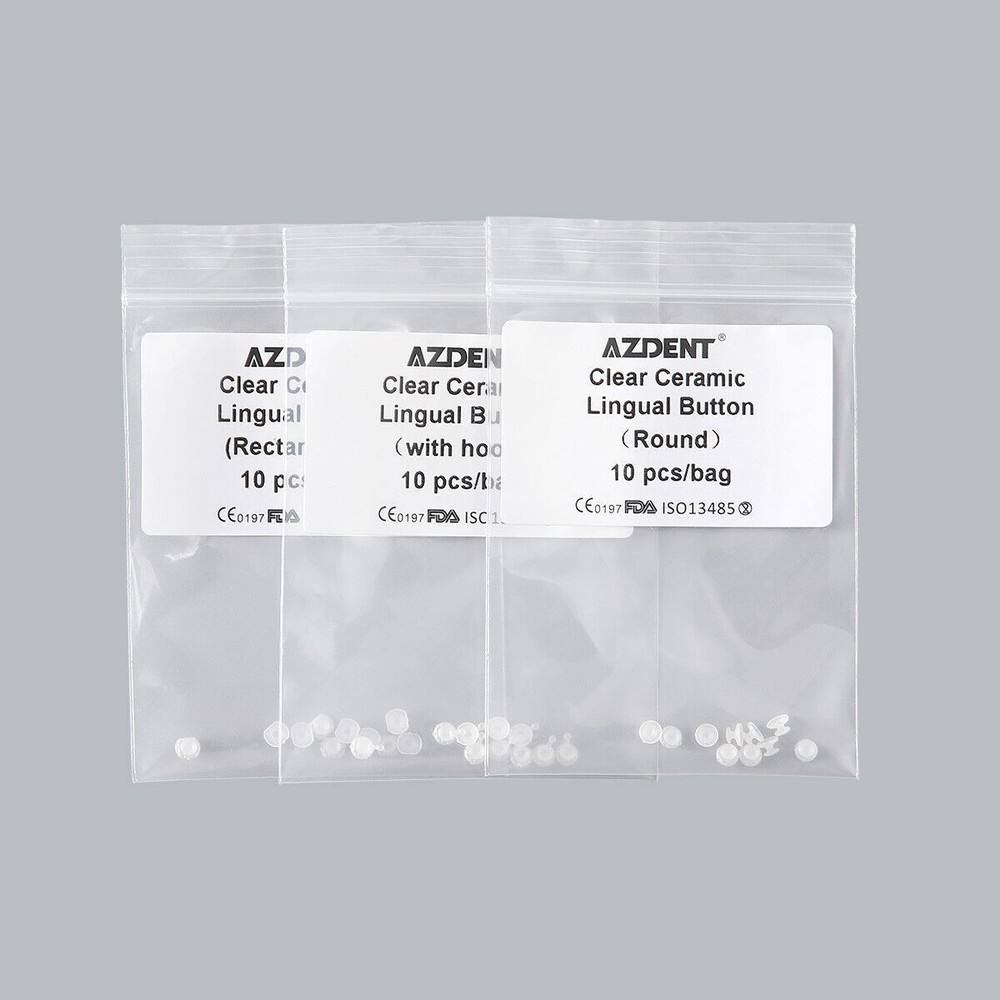 Dental Ortho Composite Clear Ceramic Lingual Buttons for Round Rectangular Base