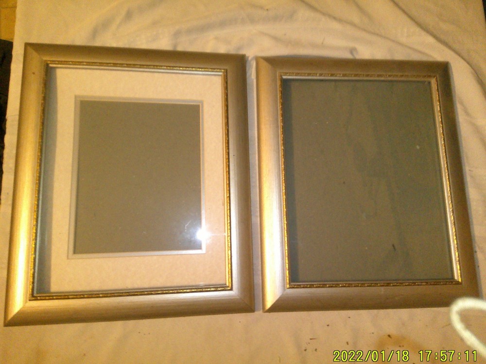 2 MATCHING WALL FRAMES SILVER DESTRESSED LOOK GOLD TRIM