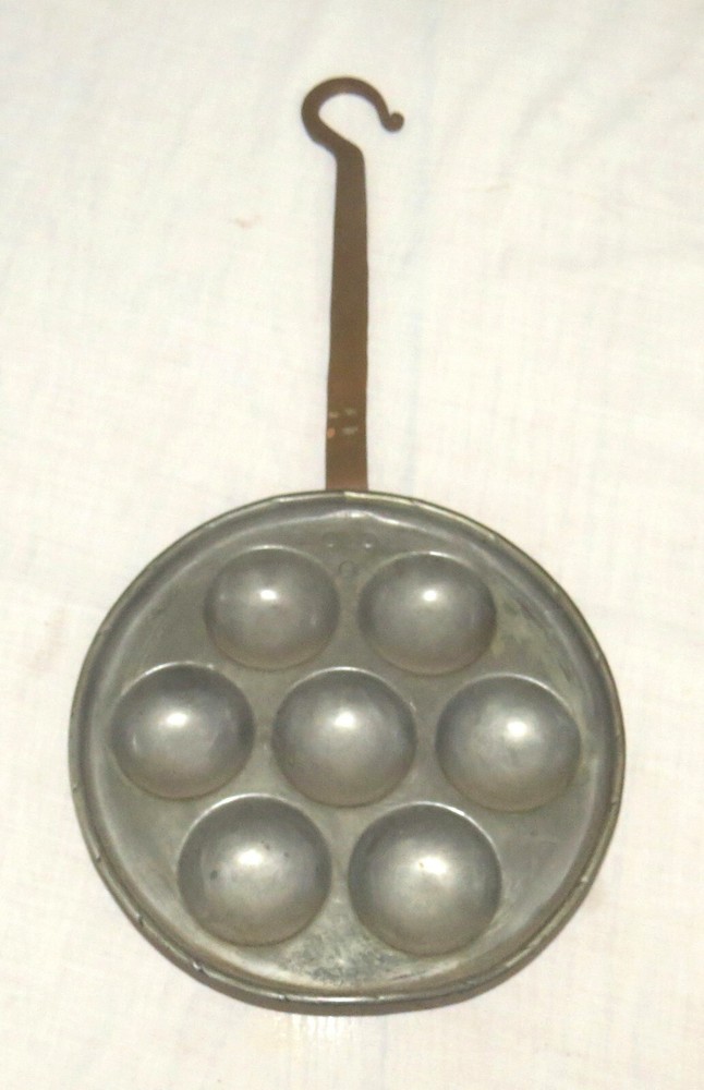 Denmark Seven Hole Lined Copper Egg / Pancake Poacher with Hook Handle