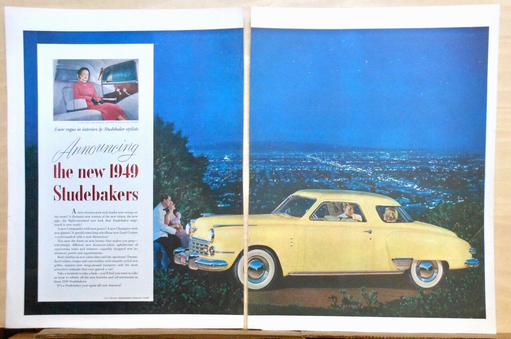 1949 two page magazine ad for Studebaker - 1949 Commander Starlight Coupe