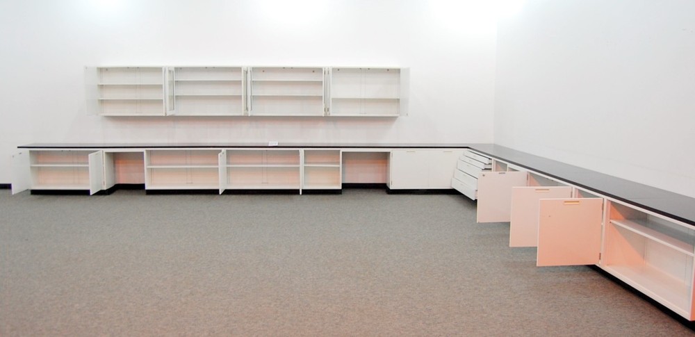 LABORATORY 41' BASE 16' WALL CABINETS W/ BLACK TOPS / E1-463