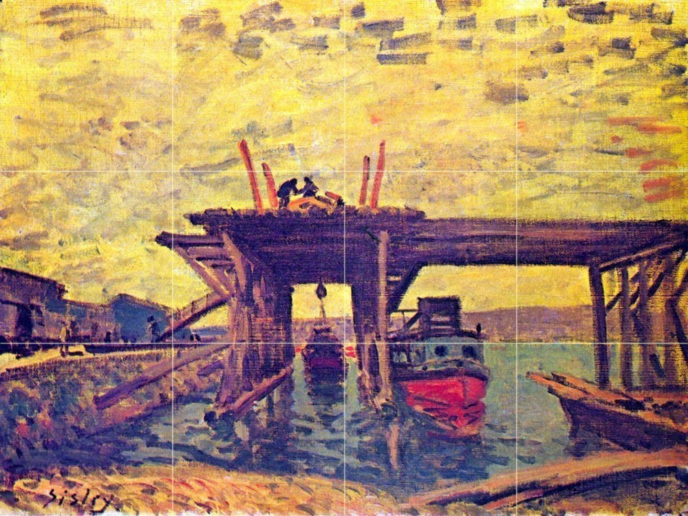 Bridge under construction Tile Mural Kitchen Bathroom Wall Backsplash Art 24x18