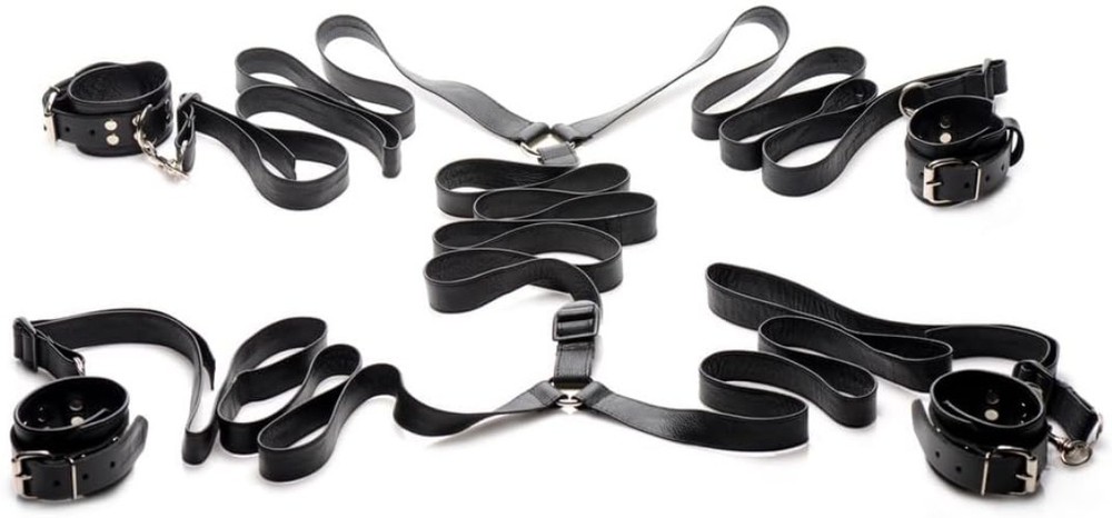 Luxury Leather Bed Restraint Kit, Black