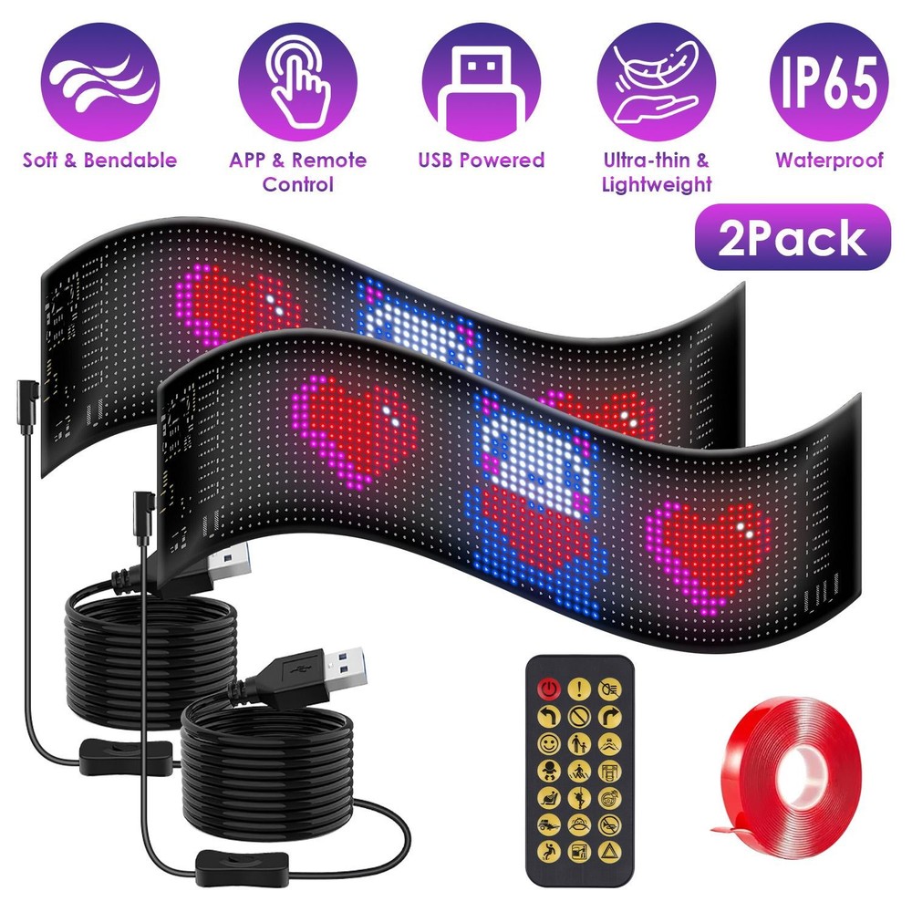 2Pack 16x96 Matrix Devil Eyes Lights f/ Car Ultra-thin Programmable LED