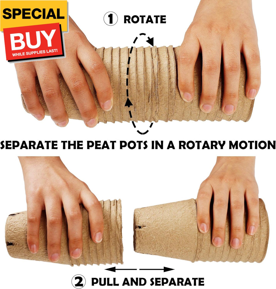 100 Pack Seed Starter Tray Kit, Biodegradable Peat Pots for Seedling with 100 Pl