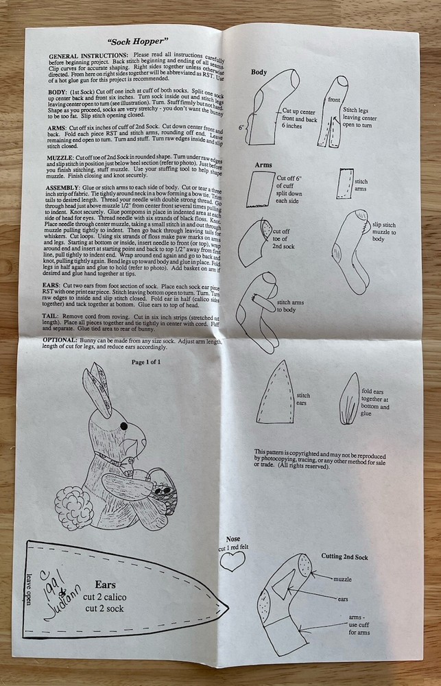 Sew Special 13” Sock Hopper Bunny Pattern by Judiann