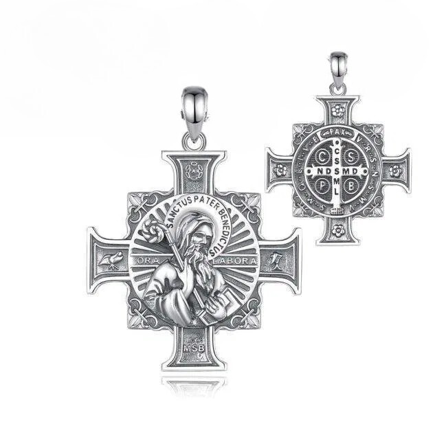 925 Sterling Silver Two-Sided Saint Benedict Necklace