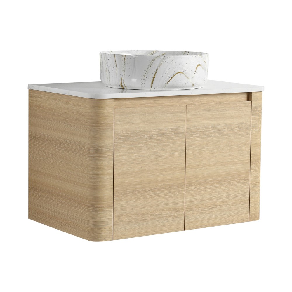 30”Wall-Mounted Bathroom Vanity W/ Ceramic Sink Basin White Flat Stone Slab Top