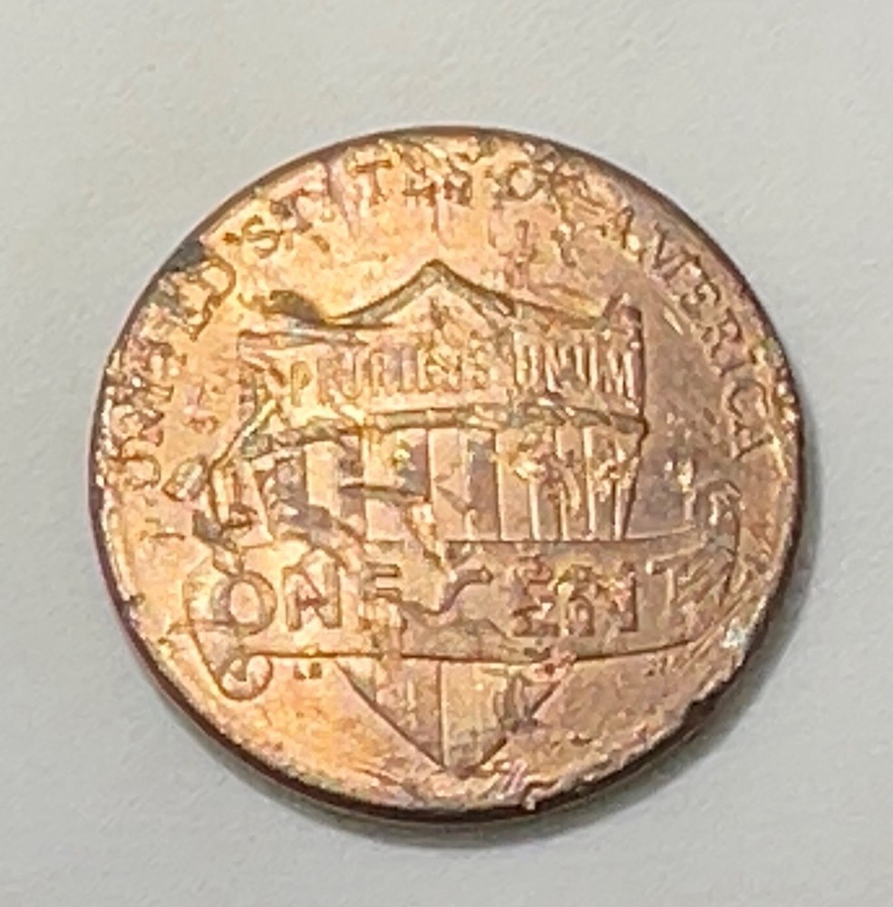 2018 lincoln penny no mint mark struck through error cent!