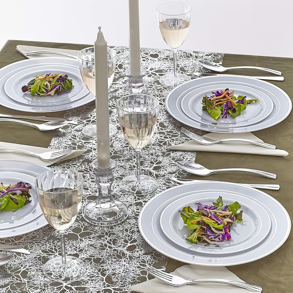 Silver Branches Polyester Table Runner 12" x 108" 12 Pieces – Elegant Decorat...