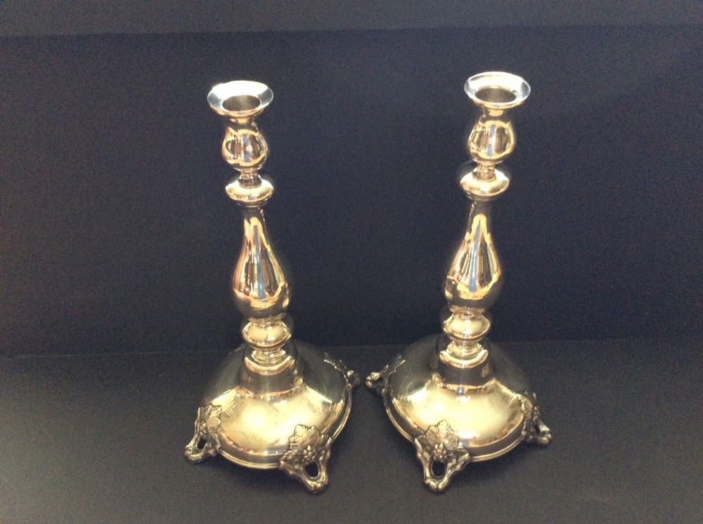 Pair of European Solid Silver Sabbath Candleholders