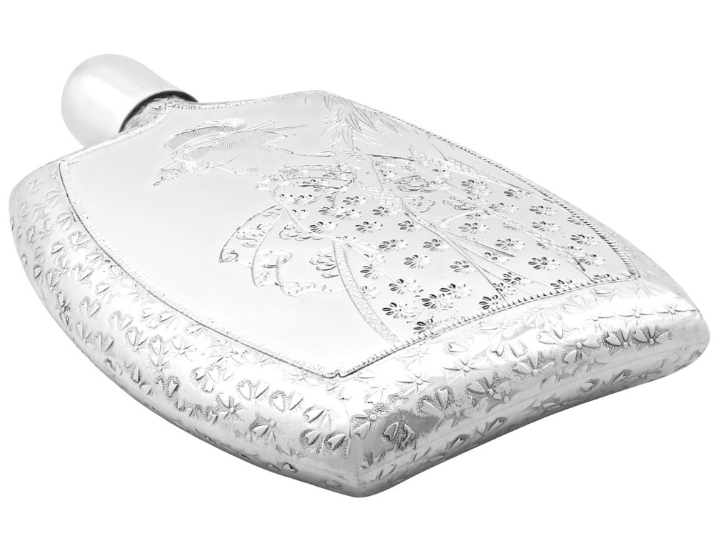 Antique Japanese Silver Hip Flask Circa 1900