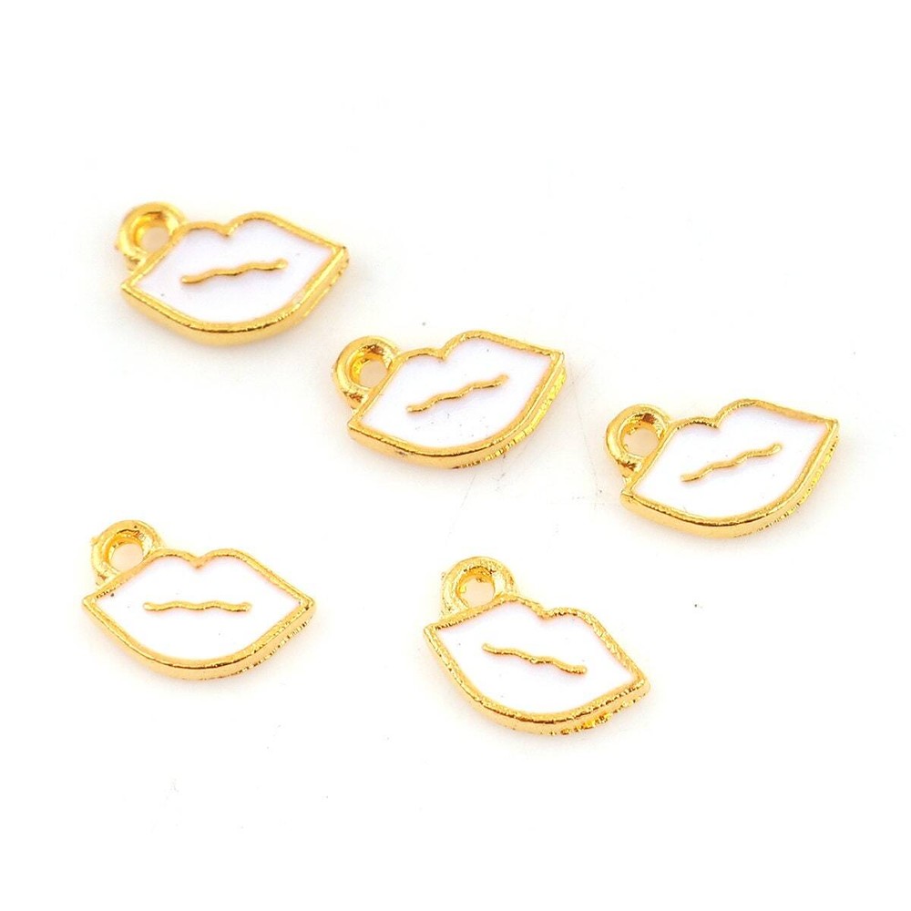 Light Pink, White Lip Enamel Charm (9mm x 6mm)