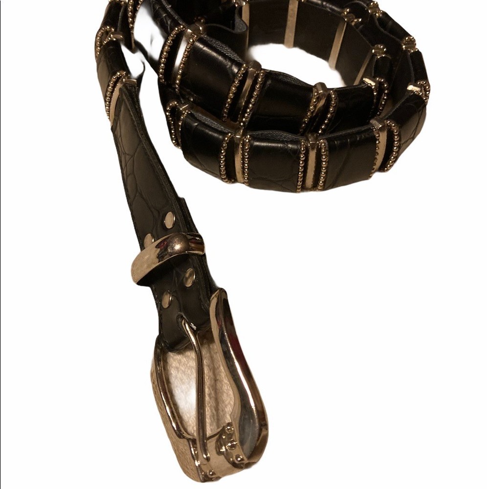 Faux Crocodile Leather Belt with Silver Hardware