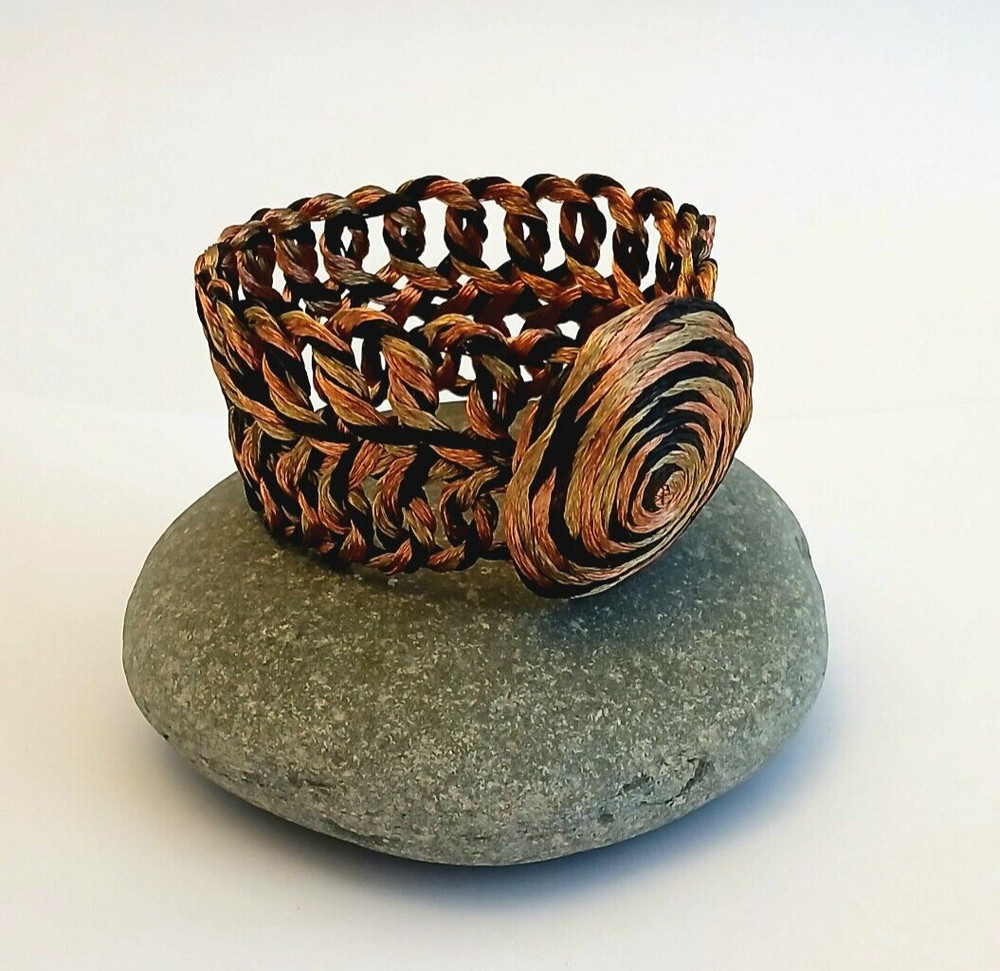 Greek Double Loop Copper Wire Bracelet Black and Orange