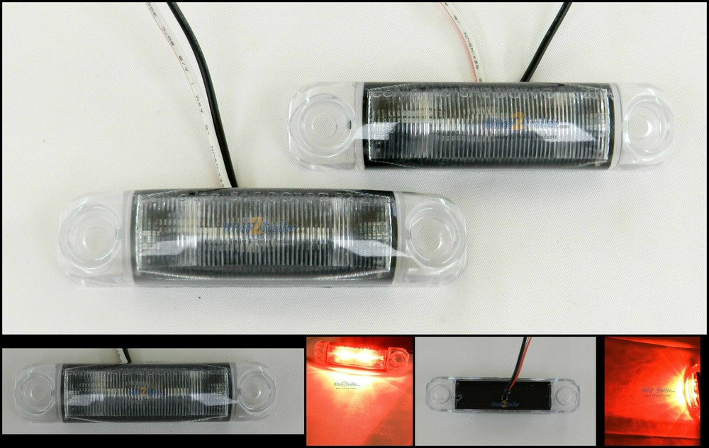 (2) TecNiq Clear / RED 2 LED light Clearance Marker Trailer Truck Surface 2 wire