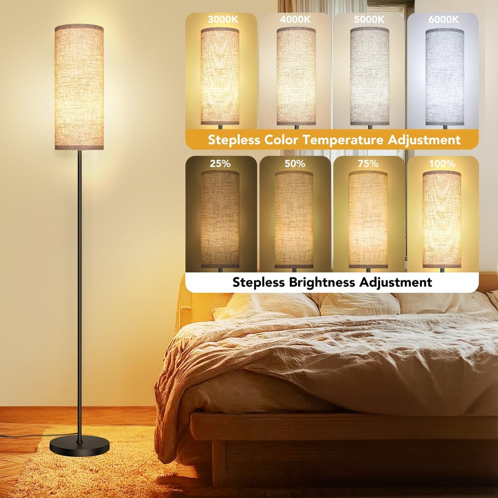 Modern Floor Lamp with Remote Control - Stepless Dimmable LED Bulb, Adjustabl...