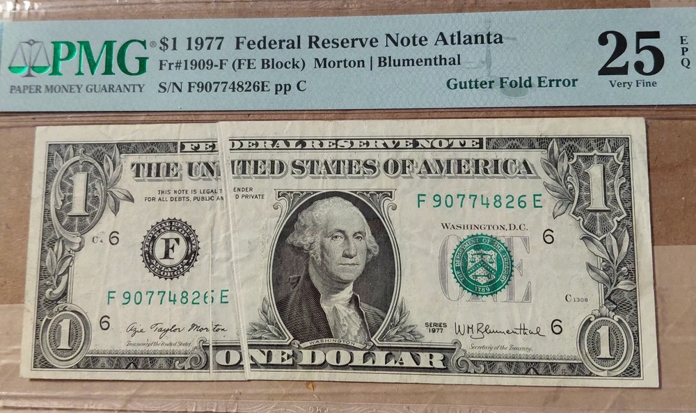 Graded $1 1977 Gutter Fold Error-  one of a kind