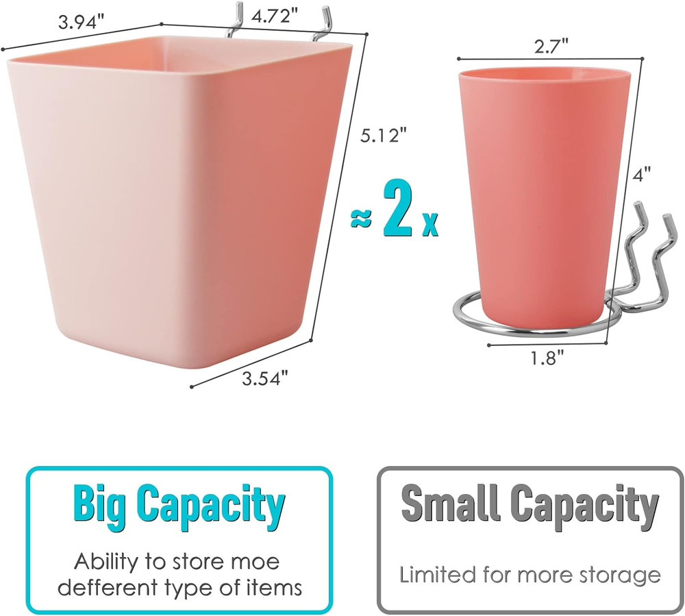 Large Pegboard Cups Peg Board Storage Bin 6 Pack with Hooks Square Bo...