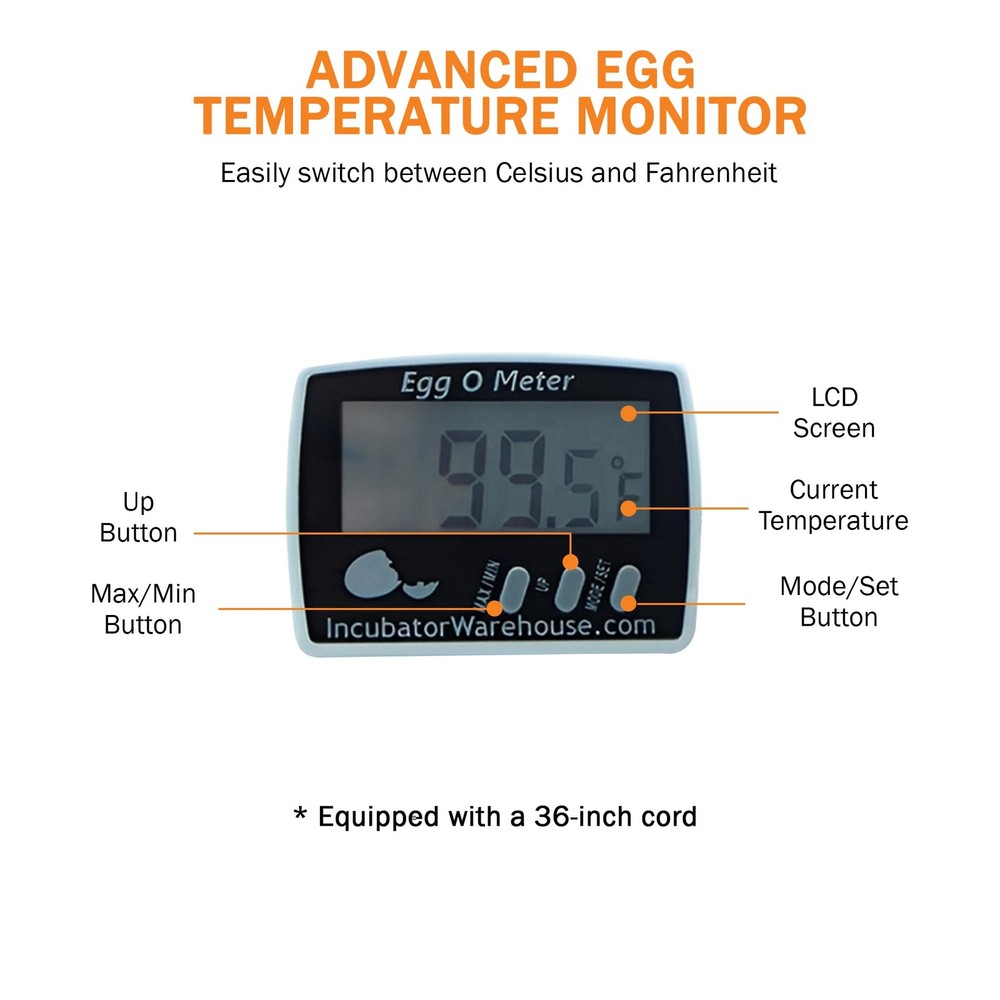 Egg-O-Meter - Large Digital Display Egg Thermometer with Min/Max Memory - Rea...