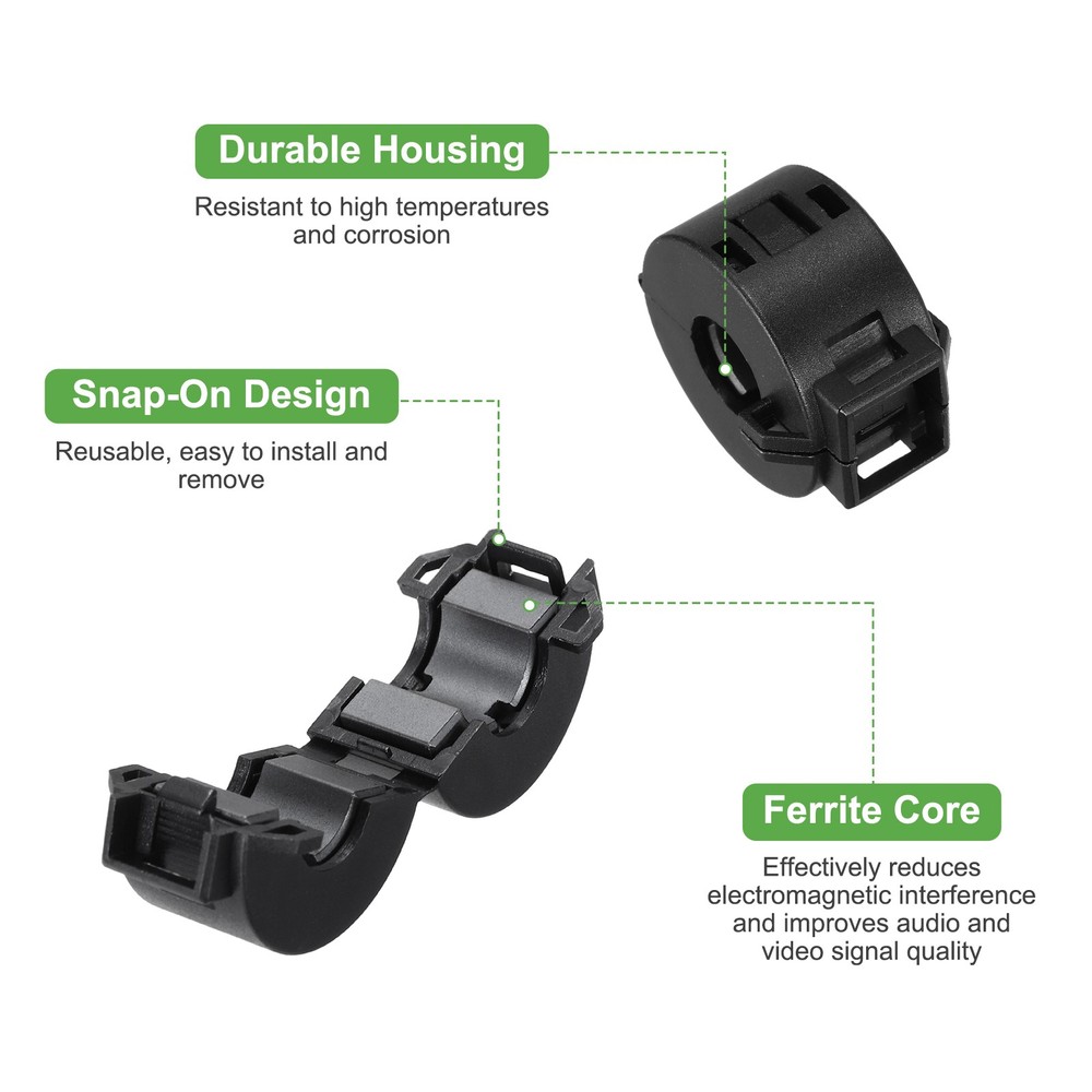 10mm Clip-on Ferrite Ring Core for Cable, Black 4pcs