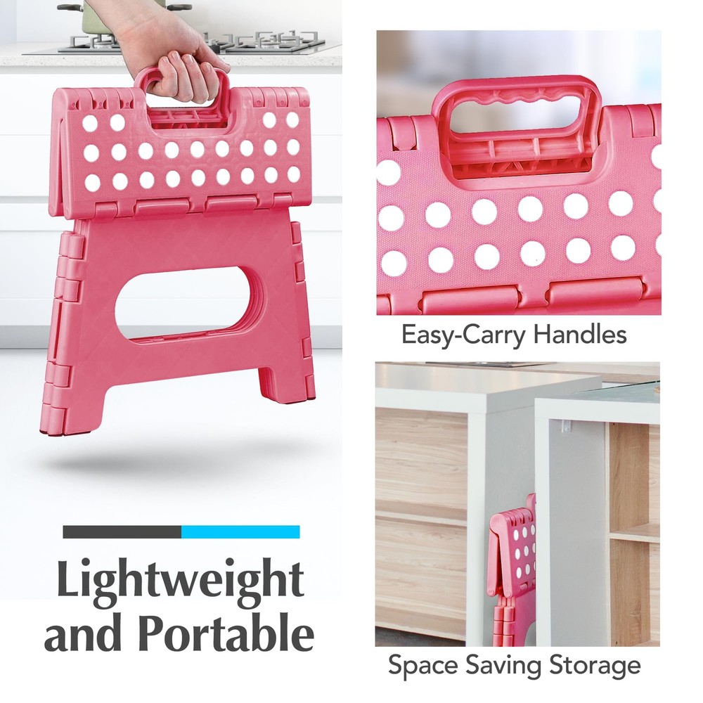 Folding Step Stool for Adults & , 9 Inch Sturdy Plastic Step Stool Foldable w...