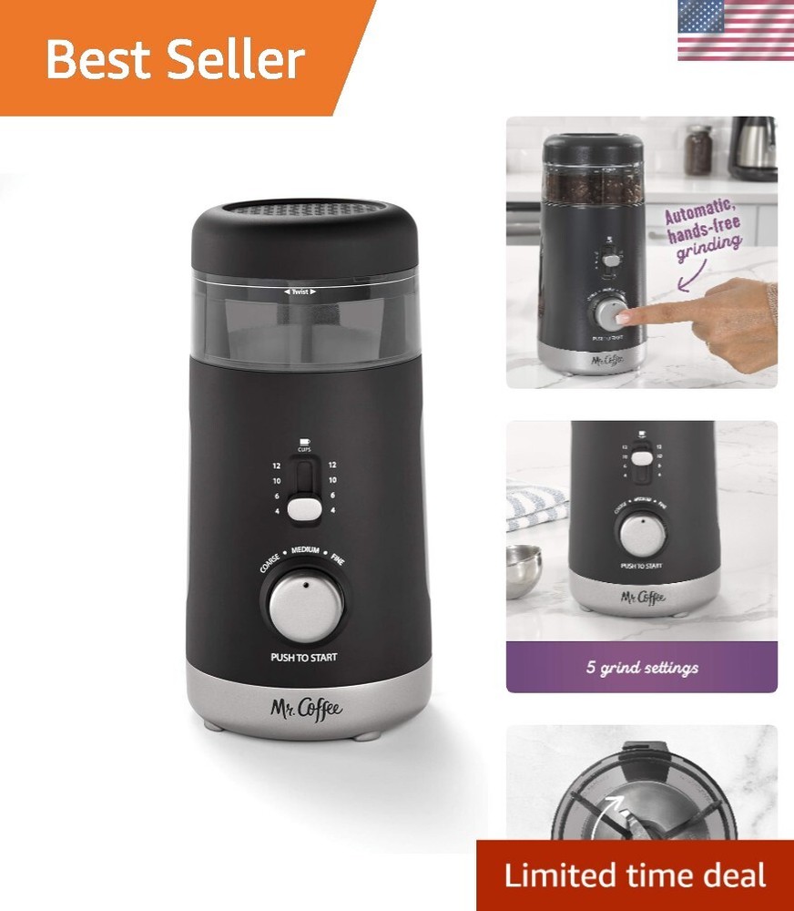 Hands-Free Automatic Coffee Grinder - 12-Cup Capacity & 5 Custom Grind Settings