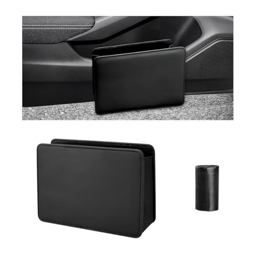 Car Trash Can, Leather Mini Dustbin Auto Storage Container with One Roll Black