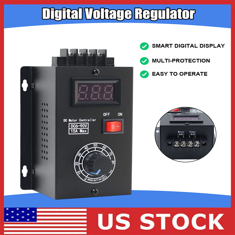 PWM DC Motor Speed Controller, High Precision DC 6-90V 15A DC Motor Controller