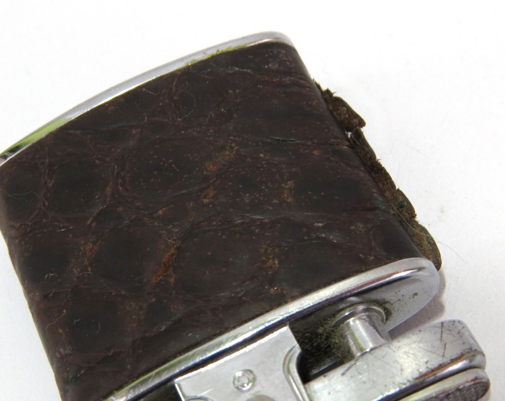 Ronson Princess Leather Wrapped Engraved Push-Button Vintage Cigarette Lighter