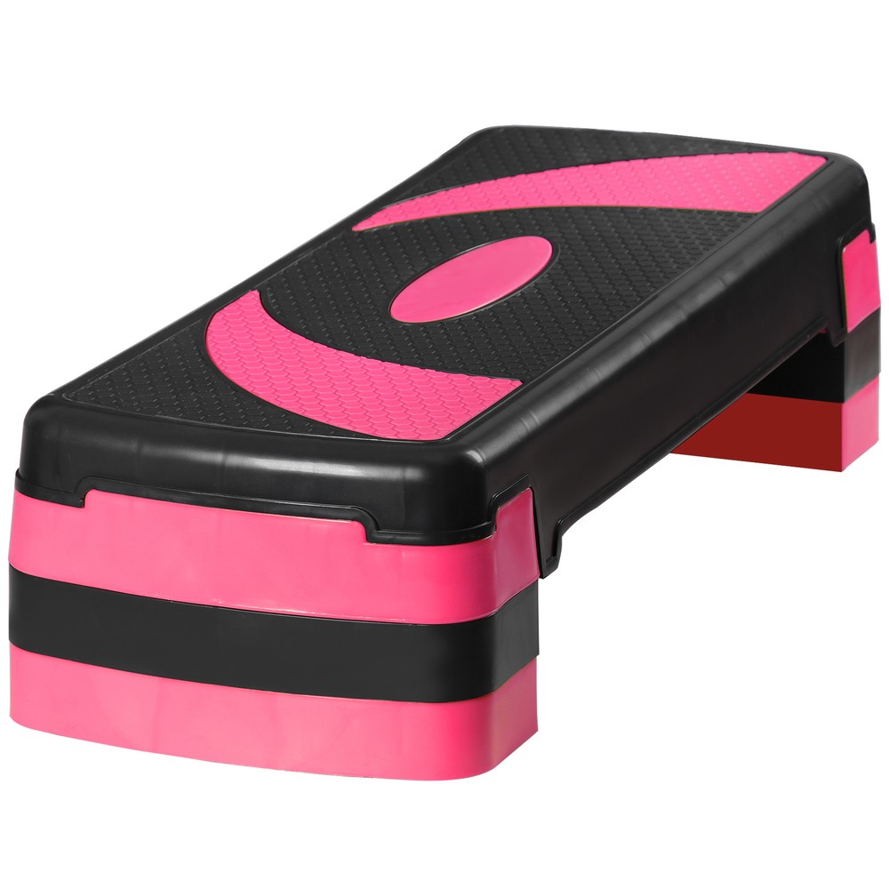 Adjustable Workout Aerobic Stepper Pink Exercise Step Platform with 4 Risers