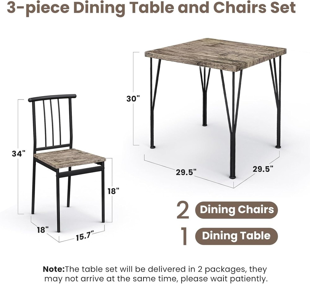 3-Piece Dining Table Set - Space-Saving Kitchen Table with 2 Chairs, Easy Assemb