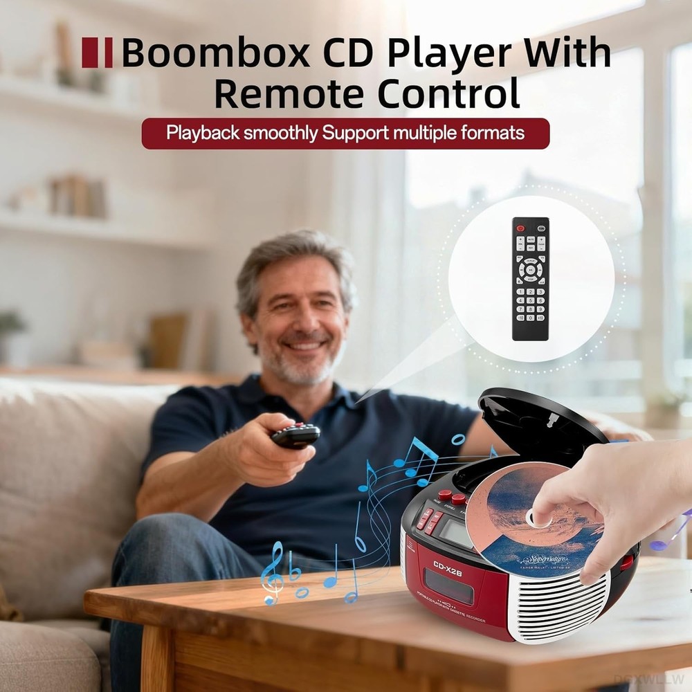 Versatile Boombox: CD & Cassette Player with Bluetooth, USB, and Remote Control