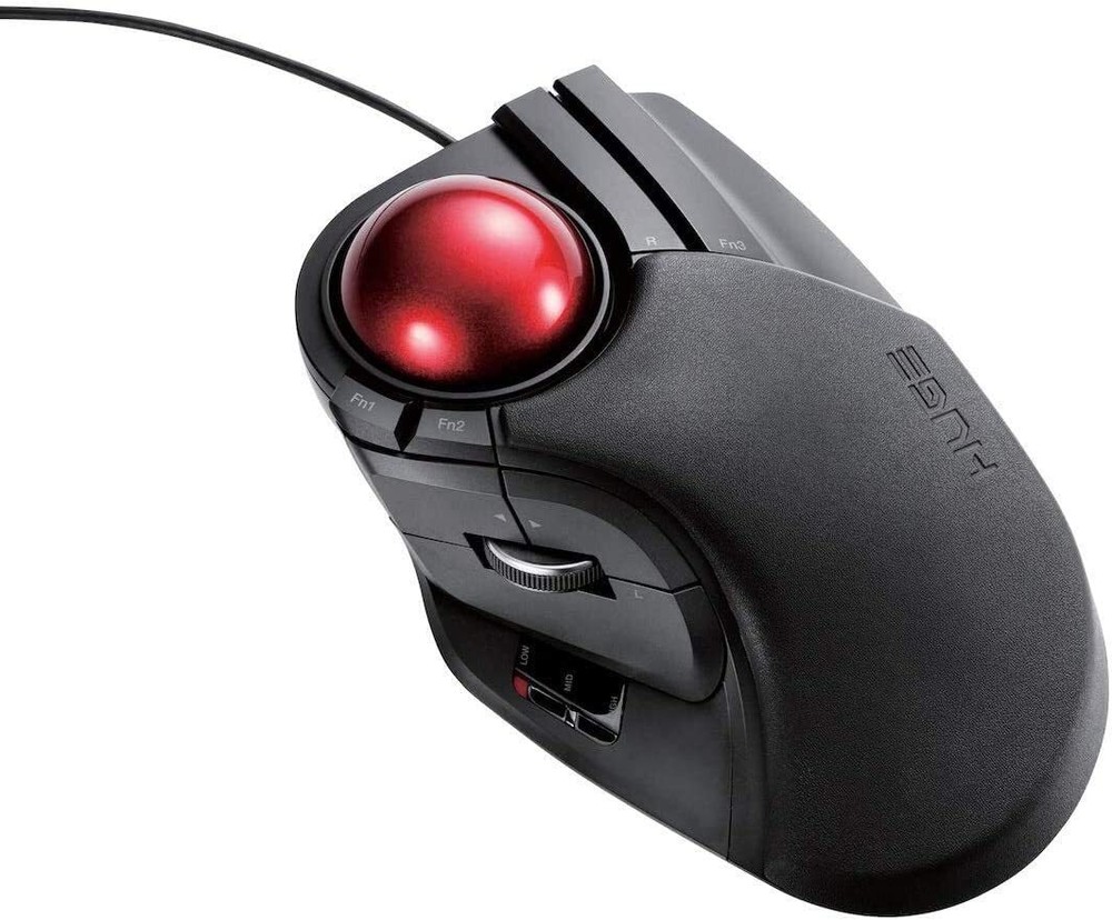 ELECOM Wired Finger-Operated Large Size Trackball Mouse 8-Button Function w
